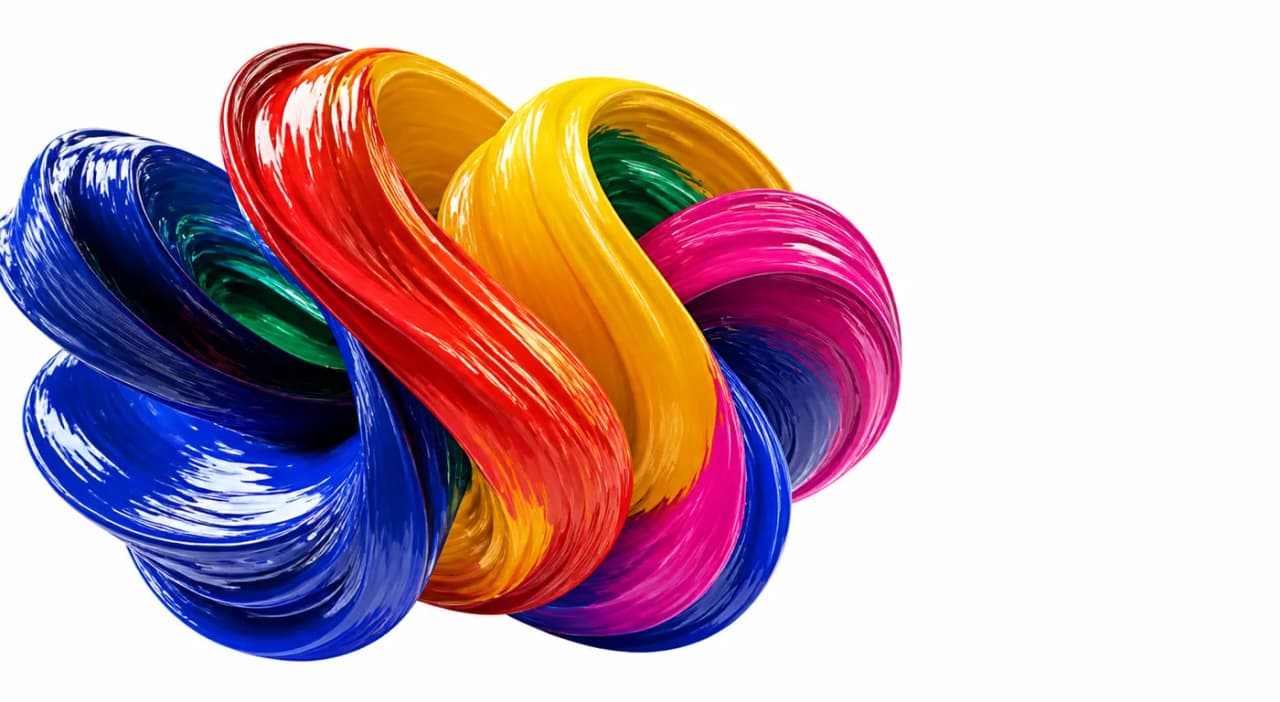 Abstract ribbons of colourful automotive paint