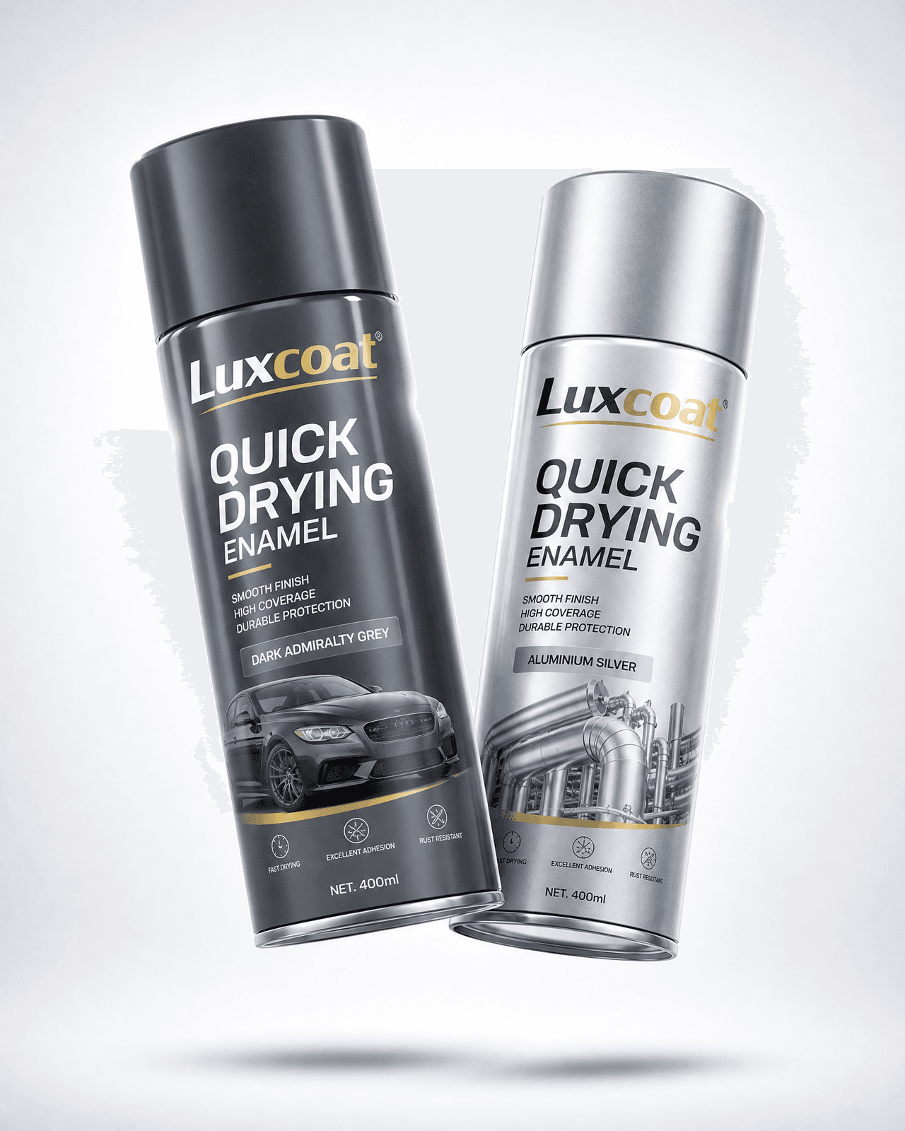 Luxcoat Quick Drying Enamel: Dark Admiralty Grey and Aluminium Silver new arrival